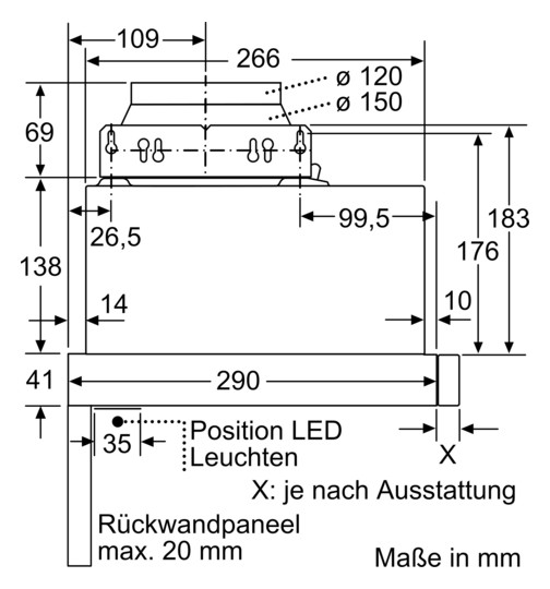 Dunstabzugshaube Flschirm 600mm si B LED 67dB 389cbm/h Ø120-150mm 3st Abl/Uml