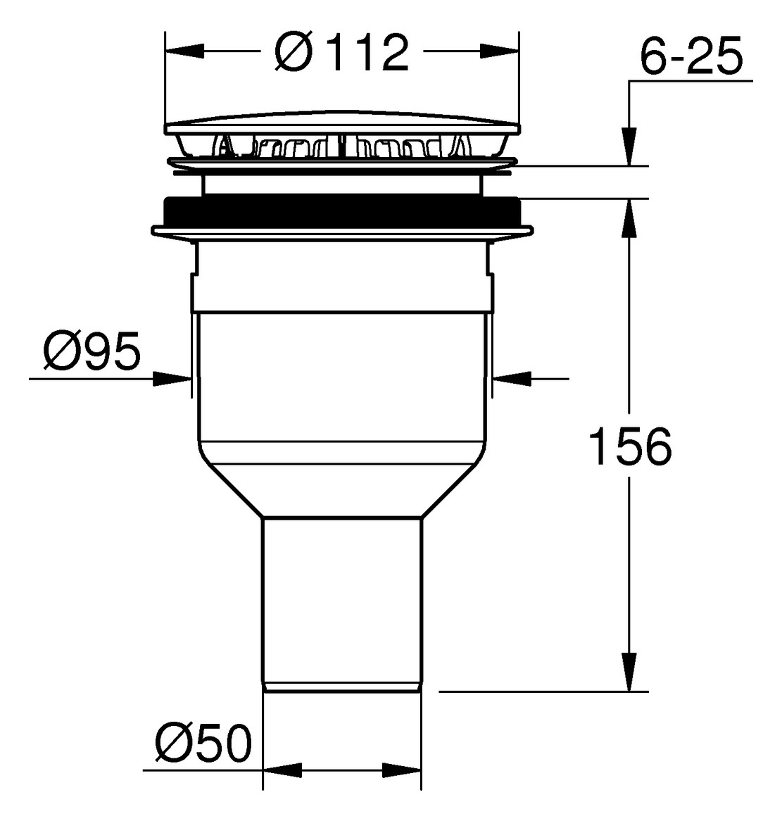 GROHE Ablaufgarnitur Universal Ø 11,2 cm, Abgang senkrecht, chrom