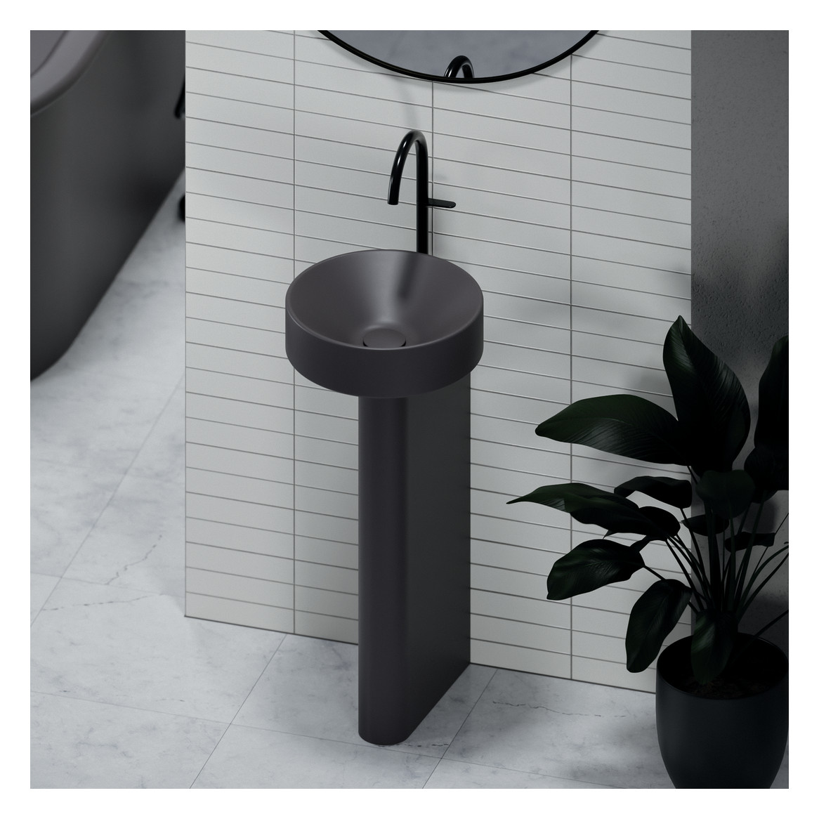 Waschtisch Pedestal BetteSuno d= 34x86,3cm, mit Hahnloch, silver