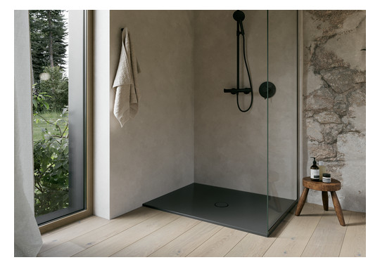 Duschfläche BetteFloor 5711 90x70cm, Glasur, Mini-Wannenträger, anthracite