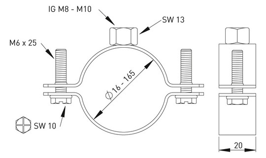 ASW Schraubrohrschelle Spannbereich 16-19 mm M 8, ohne Einlage