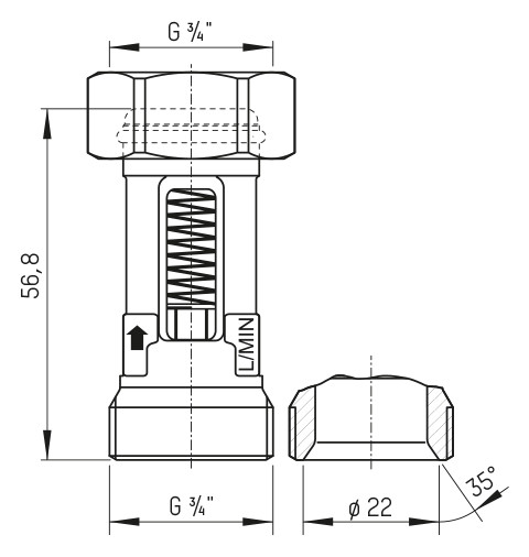 TACONOVA Durchflussmesser FLOMETER 0,6-2,4 I/min., G 3/4xR 3/4, Messing