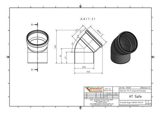 Ostendorf HTsafe Bogen B DN/OD 110, 45°