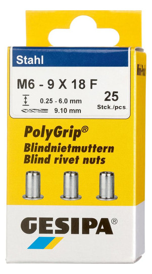GESIPA-Polygrip-Blindnietmuttern Stahl - M6x9x18...