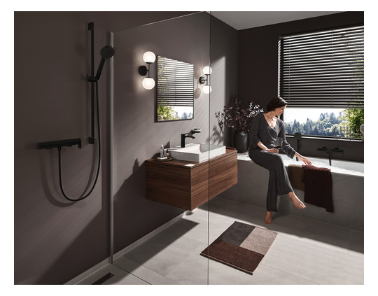 hansgrohe Waschtisch-Einhebelmischer 110 Vivenis mit Zugstangen-Ablaufgarnitur, mattschwarz