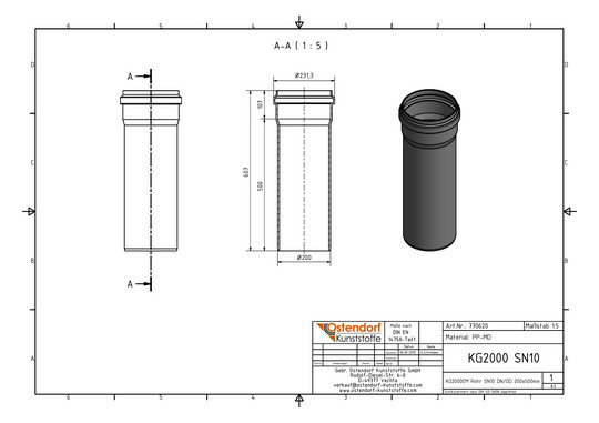 Ostendorf KG2000 Rohr SN 10 EM DN/OD 200, 500 mm, mit Muffe