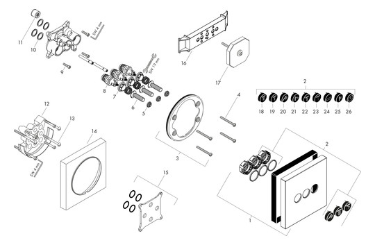 hansgrohe Fertigmontageset ShowerSelect UP-Ventil, 3 Verbraucher, eckig, chrom