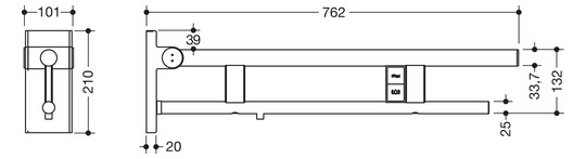 HEWI Stützklappgriff System 900 Ausladung 750 mm, Edelstahl matt geschliffen, links