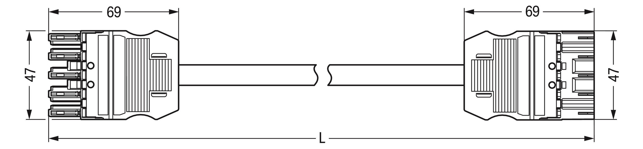 Systemverbindung 5p Serie 771 H05Z1Z1-F 5x2,5qmm L1000mm sw Buchse Stecker hfr