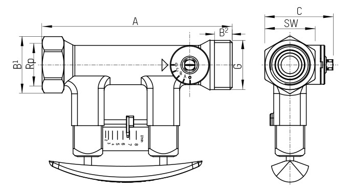 TACONOVA Abgleichventil-Set TacoSetter 1 1/4"IGx1 1/4" IG, 20-70 l/min, Messing