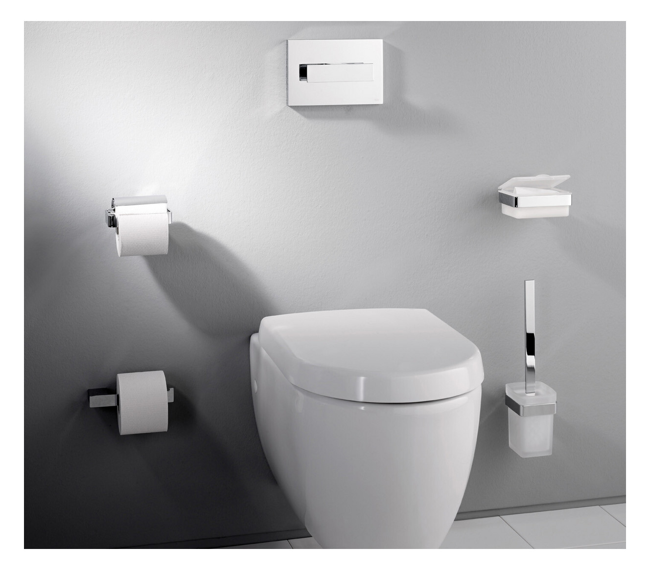 EMCO WC-Bürstengarnitur Loft chrom, Wandmodell, Kristallglas satiniert, Griff chrom, Bürste schwarz