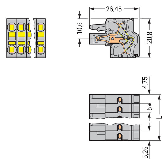 Klemmleiste 15p gr Serie 231 16A 5mm 0,2-2,5qmm Thermopl Federzugans