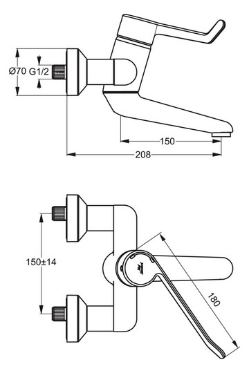 Ideal-Standard Wand-Waschtischsicherheits-Einhebelmischer CeraPlus Ausladung 150 mm, AP, absperrbare S-Anschlüsse, verchromt