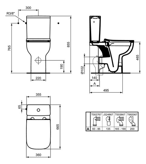 Ideal-Standard Spülkasten i.life A 36,5x15x39cm, Zulauf rechts/links, weiß