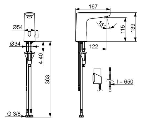Infrarot-Waschtisch-Armatur HANSAELECTRA chrom, Batteriebetrieb, Ausladung 123mm