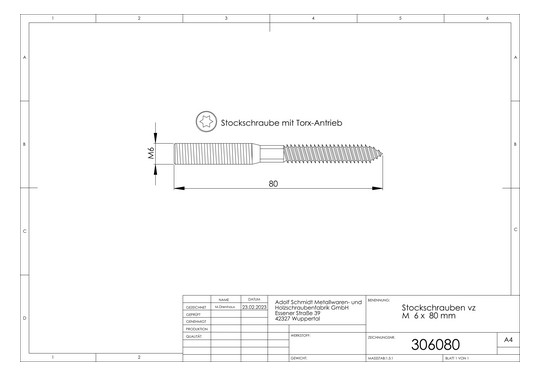 ASW Stockschraube M 6 x 80 mm, Stahl verzinkt