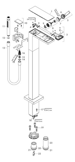 hansgrohe Wannen-Einhebelmischer Axor MyEdition Ausladung 196mm, bodenstehend, mit Platte, chrom/Schwarzglas
