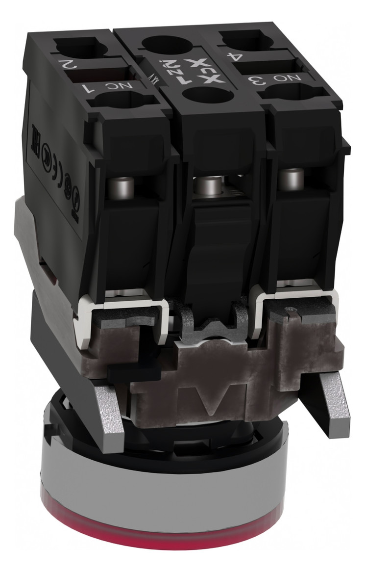 Drucktaster 1f rt rnd Ø22,5mm 1S 1Ö IP66 fl Geeignet für Beleuchtung Tastend