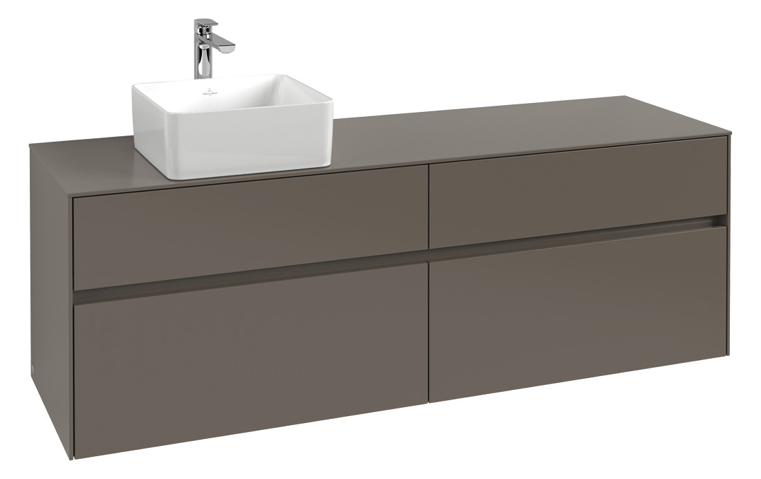 V&B Waschtischunterschrank Collaro 160x54,8x50cm, Waschtisch links, LED-Beleuchtung 12W, glossy white