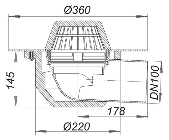 Dallmer Dachablauf 64 FPO-PP, DN 100, extra breiter Flansch