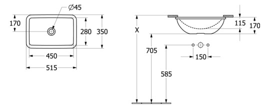V&B Unterbauwaschbecken Loop & Friends ohne Hahnlochbank, mit Überlauf, 51 x 34 cm, stone white C-plus