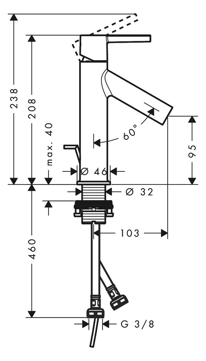 hansgrohe Waschtisch-Einhebelmischer 100 CoolStart Axor Starck Ausladung 103mm, mit Hebelgriff, Zugstangen-Ablaufgarnitur, brushed nickel