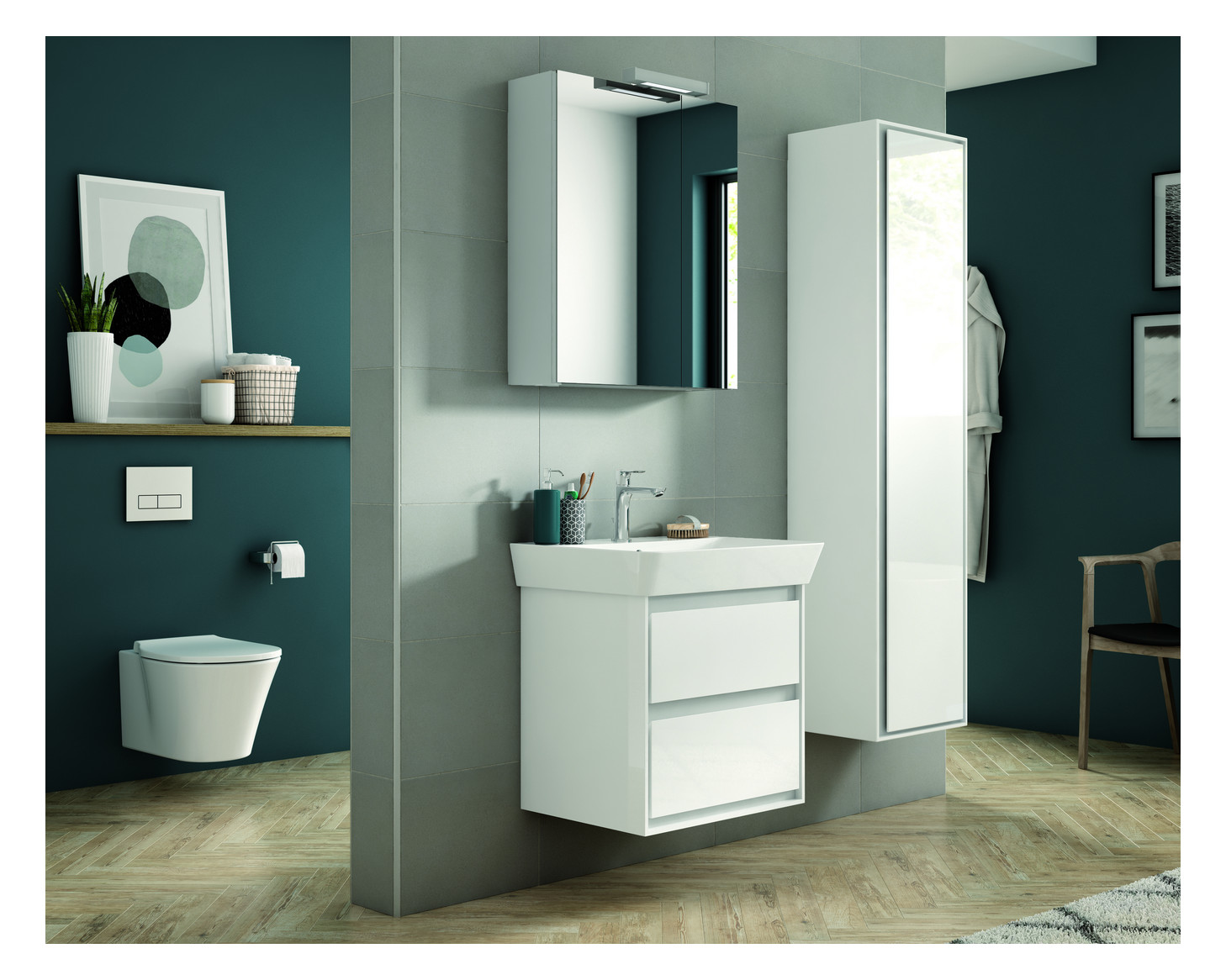 Ideal-Standard Waschtisch-Einhebelmischer Connect Air 5 l/min, Ausladung 112mm, mit Ablaufgarnitur, verchromt