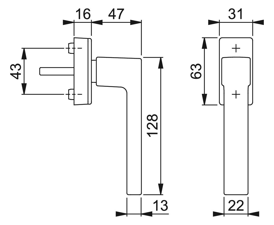 Bild Drehkipp-Fenstergriff, Austin 0769/UD9024, mit eckiger Rosette, Vierkant 7x 20-30, edelstahloptik matt - HOPPE-2