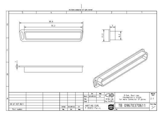 HART DSUB DUST CAP MA 37P    09670370611 
