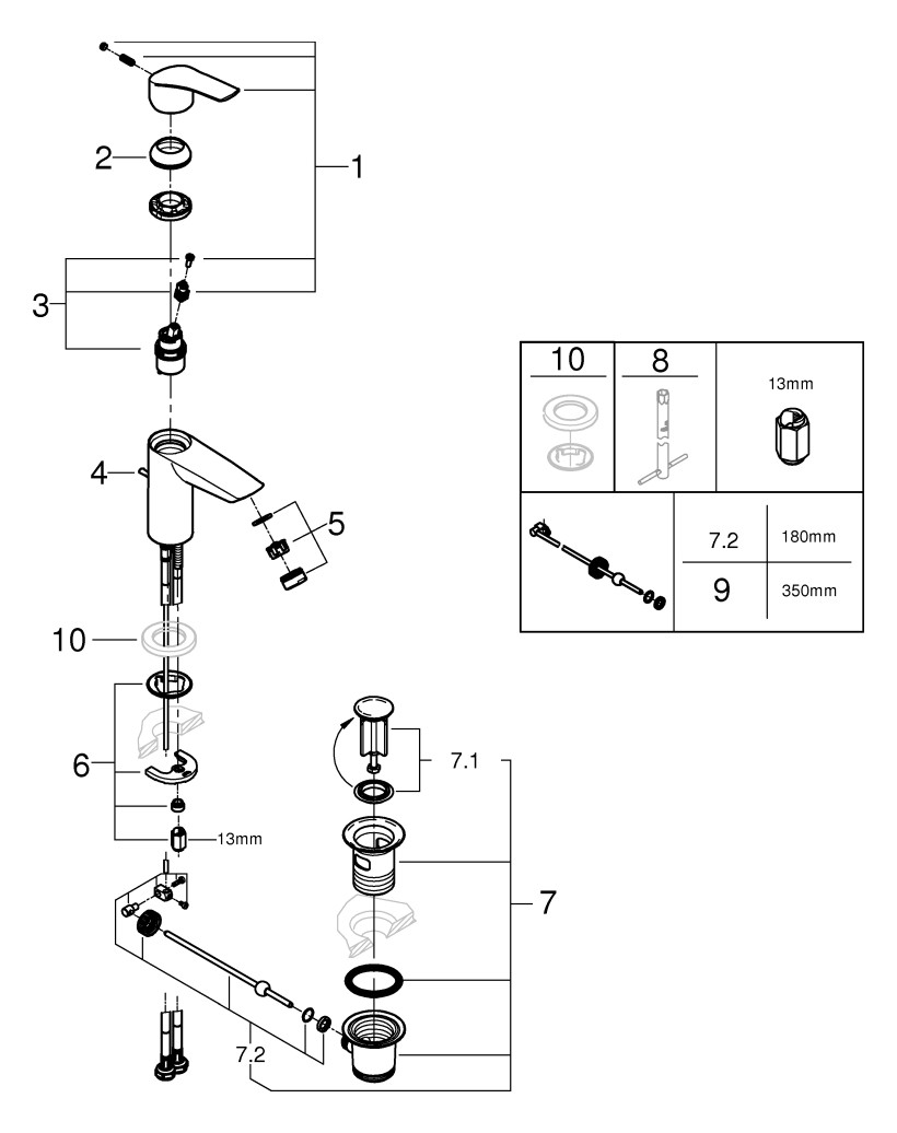 GROHE Waschtisch-Einhebelmischer Eurosmart 1/2", S-Size, mit Zugstangen-Ablaufgarnitur, chrom