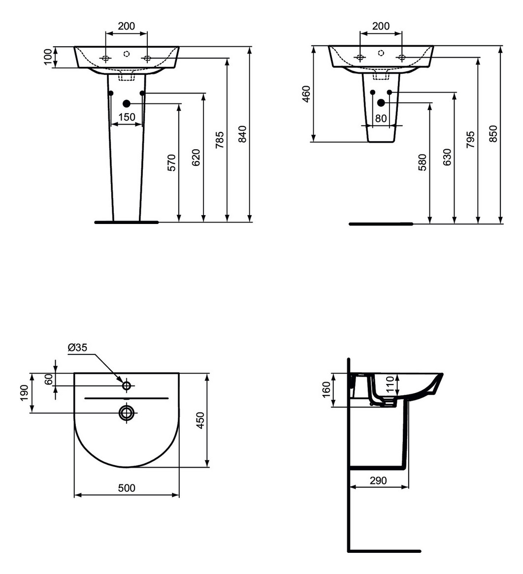 Ideal-Standard Waschtisch Connect Air 50x45x16cm, mit Hahnloch und Überlauf, weiß