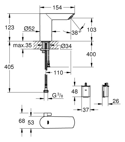 GROHE Infrarot-Waschtisch-Armatur Bau Cosmopolitan E 1/2", mit Mischung, Temperaturbegrenzer, Batteriebetrieb, chrom