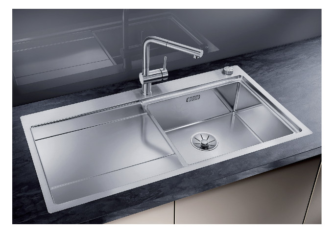 Blanco Spüle DIVON II 5 S-IF 100 x 51 cm, Edelstahl Seidenglanz, Becken links, mit Ablauffernbedienung