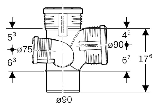 Geberit Schachtbogenabzweig Silent PP DN 90/75/90, 87,5Grad, rechts, schalloptimiert