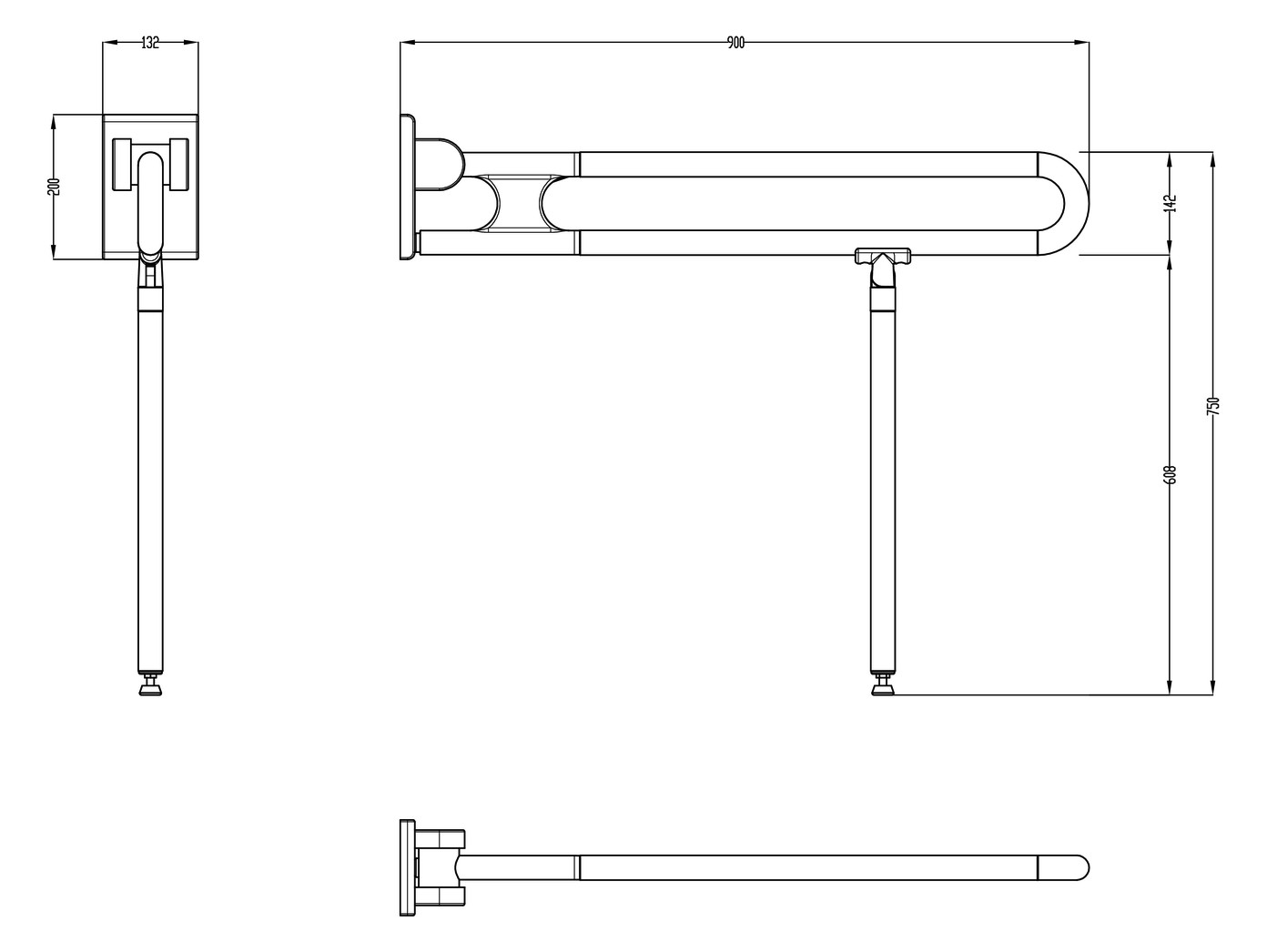 Normbau Stützklappgriff Nylon Care 750mm, 900 mm, taupe