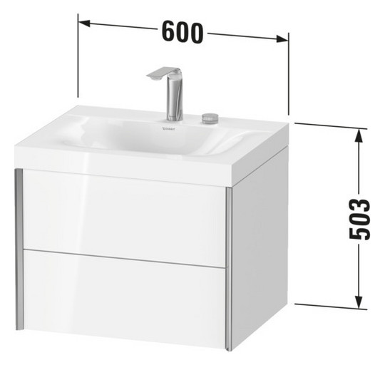Duravit Waschtisch-Unterschrank c-bonded XViu 60x48cm, 2 Schubkästen, 1 Hahnloch, schwarz matt, Rahmen C, flannel grey hochglanz