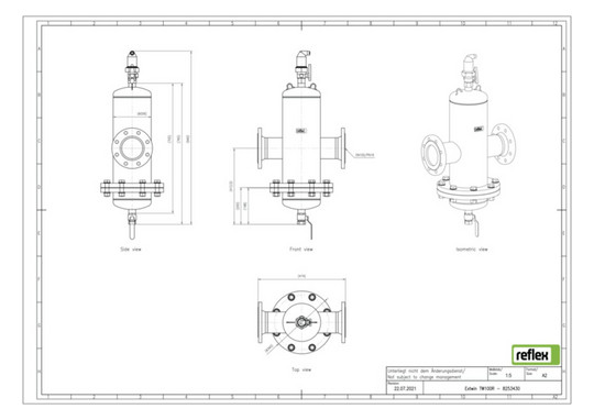 Reflex Mikroblasen-/Schlammabscheider Extwin TW 100 R, 110 GradC, 10 bar, Stahl, Flanschanschluss