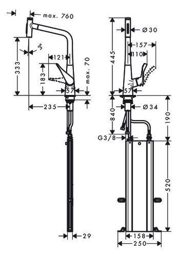 hansgrohe Spültisch-Einhebelmischer 320 Metris Select M71 mit Ausziehbrause, 2jet, sBox, chrom