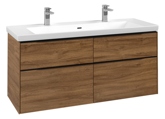 V&B Waschtisch-Unterschrank Subway 3.0 127,2x57,6x47,8cm, ohne LED/Griff Volcano black, kansas oak