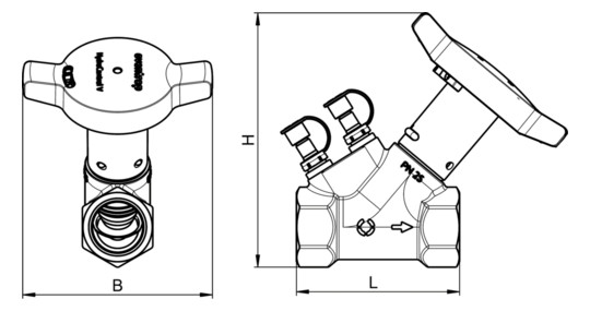 Oventrop Strangregulierventil Hydrocontrol V DN 32, PN 25, beiderseits Innengewinde, Messing