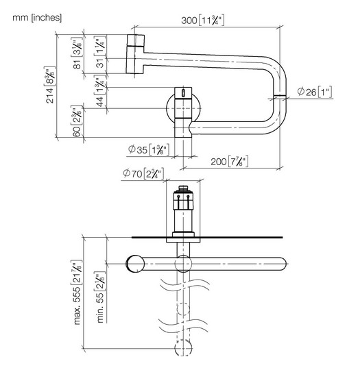 Dornbracht Kaltwasserventil Tara Ultra schwenkbar, Ausladung 500mm, Messing gebürstet