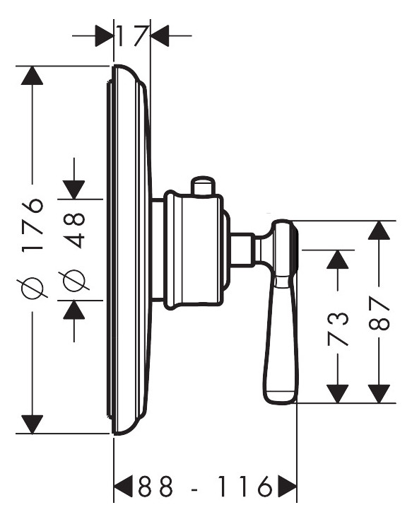 hansgrohe Fertigmontageset Axor Montreux HighFlow UP-Thermostat, mit Hebelgriff, brushed black chrome