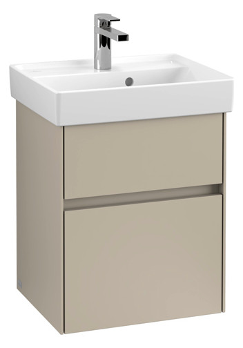 V&B Waschtischunterschrank Collaro 46x54,6x37,4cm, Waschbecken mittig, LED-Beleuchtung, soft grey