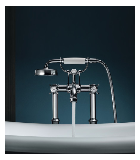 hansgrohe Fertigmontageset Axor Montreux 2-Griff-Wannen-Armatur, bodenstehend, mit Kreuzgriffen, chrom