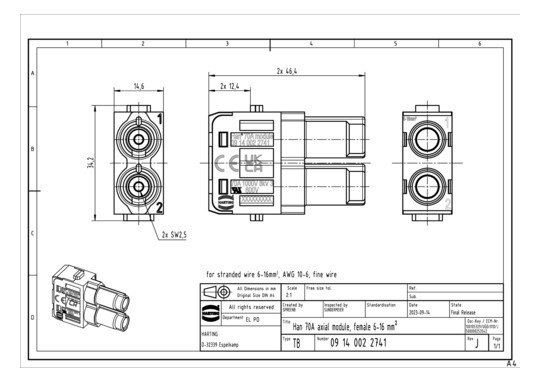 HART HAN 2MOD-F-AX 70A, 6-16 09140022741 