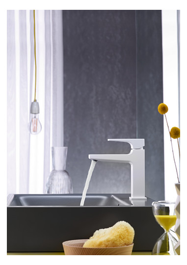 hansgrohe Waschtisch-Einhebelmischer 110 Metropol mit Hebelgriff, Push-Open-Ablaufgarnitur, Ausladung 135mm, mattweiß