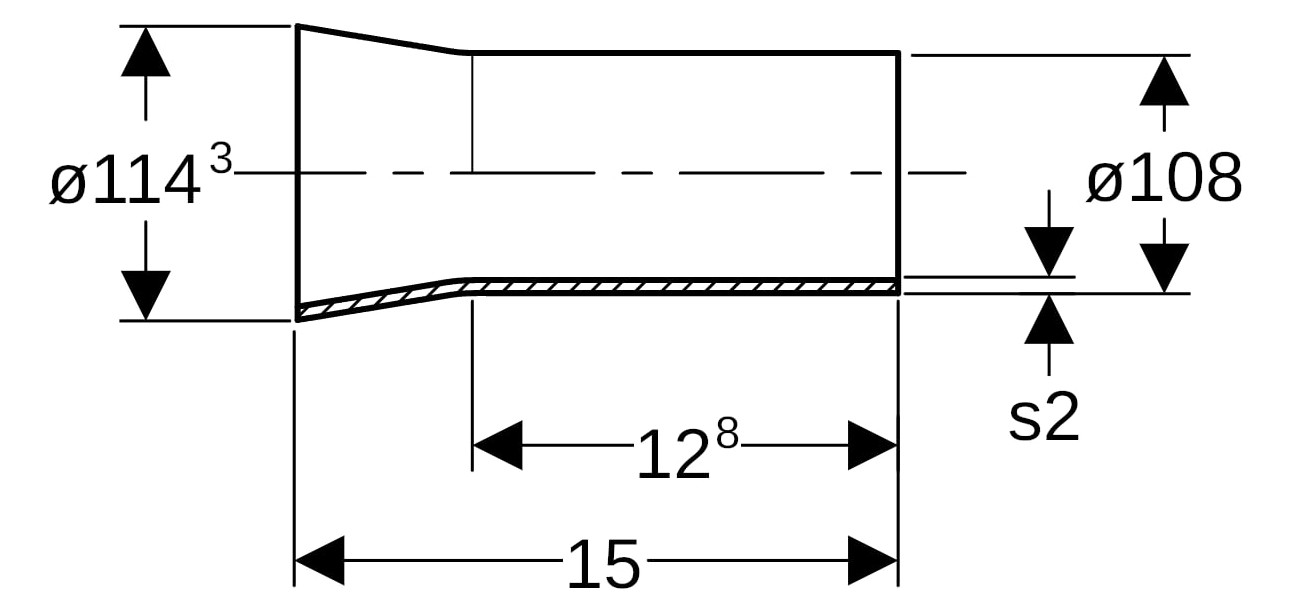 Geberit Übergangsstück Mapress DN 100, 108/114,3 mm, mit Anschweiß/Einschubende, Edelstahl