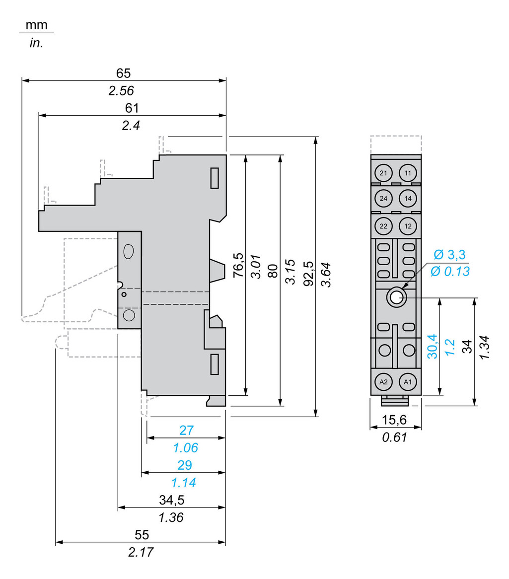 Relaissockel Schraub TS35 8Pins Hutschiene TH35