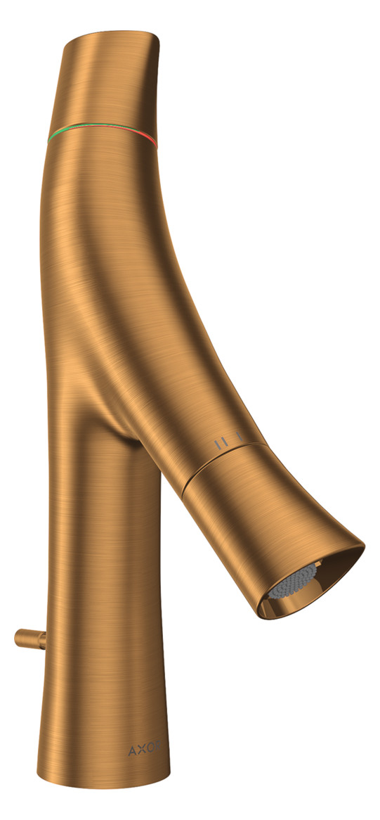hansgrohe Waschtisch-Zweigriff-Armatur 80 Axor Starck Organic Ausladung 116mm, mit Zugstangen-Ablaufgarnitur, brushed gold optic hansgrohe Waschtisch-Zweigriff-Armatur 80 Axor Starck Organic Ausladung 116mm, mit Zugstangen-Ablaufgarnitur, brushed gold optic