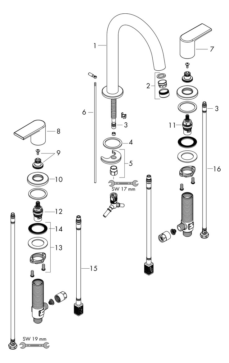 hansgrohe 3-Loch-Waschtisch-Armatur Vernis Shape mit Zugstangen-Ablaufgarnitur, chrom